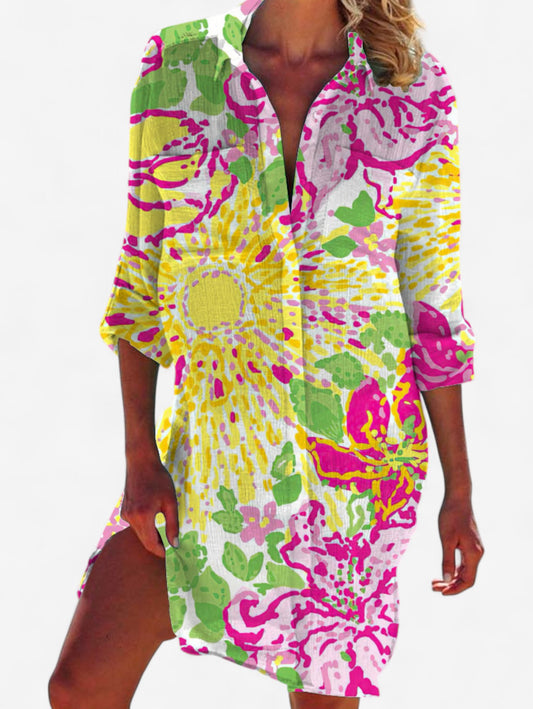 Jada | Women's Long Sleeve Printed Beach Cover Up Dress
