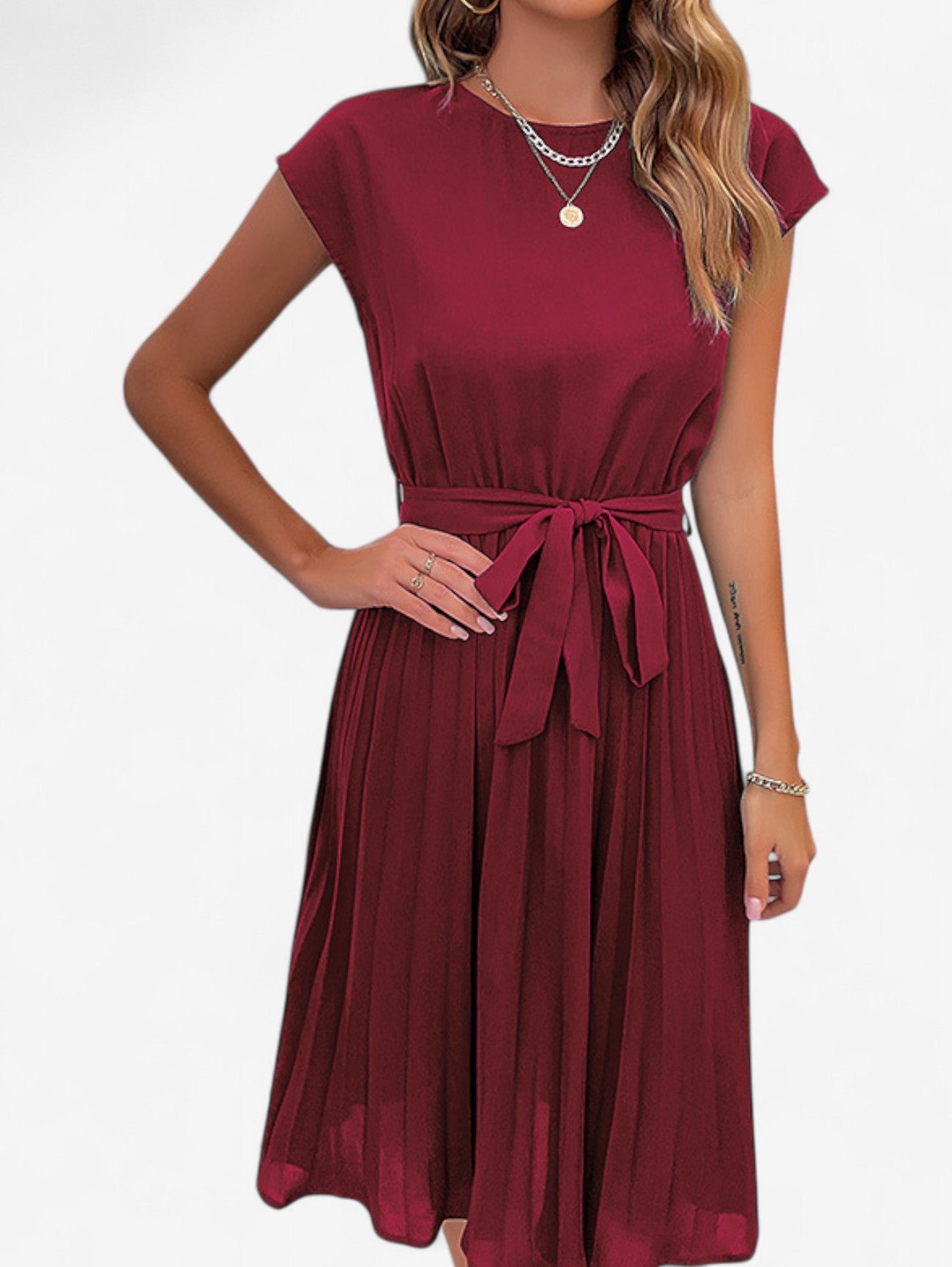 Jada | Women’s Pleated Formal Wrap Summer Midi Dress