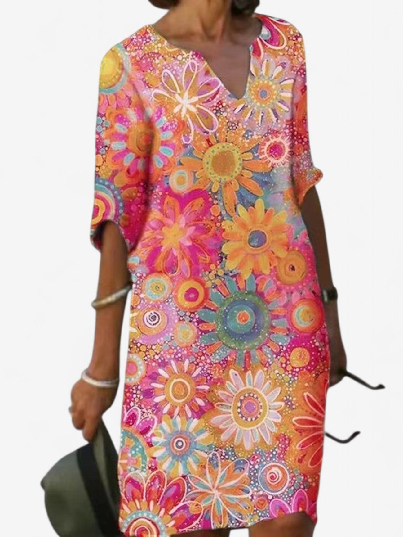 Jada | Women's V-Neck Wedding Guest Print Summer Midi Dress