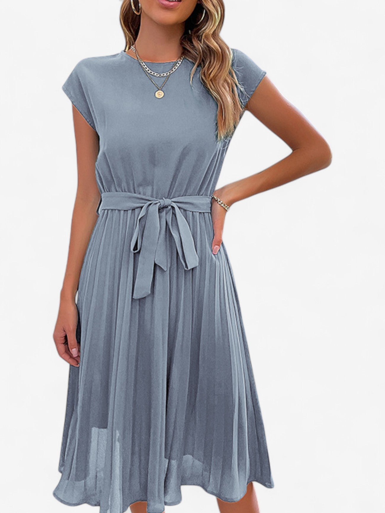 Jada | Women’s Pleated Formal Wrap Summer Midi Dress