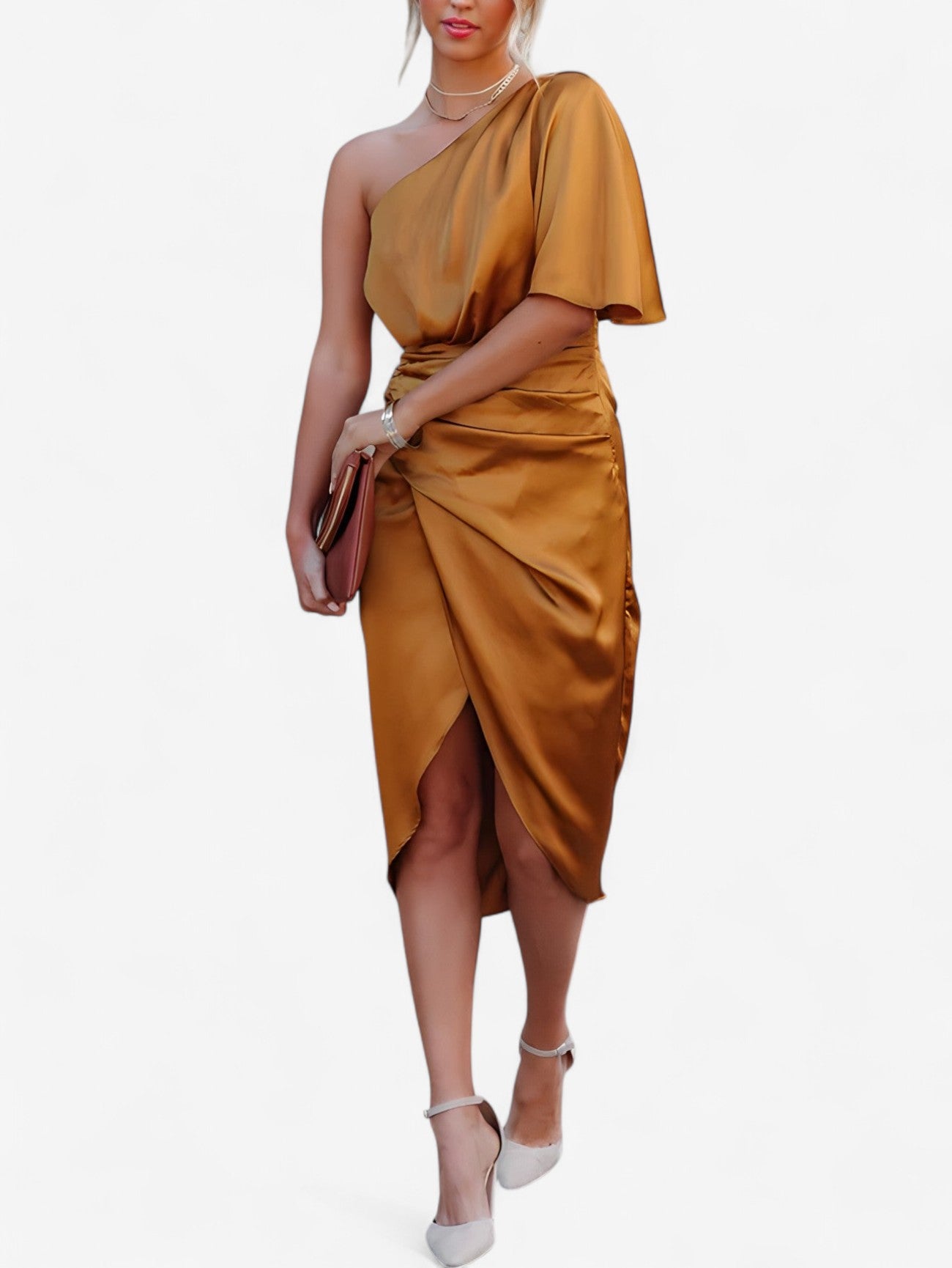 Jada | Women's One Shoulder Cocktail Midi Dress