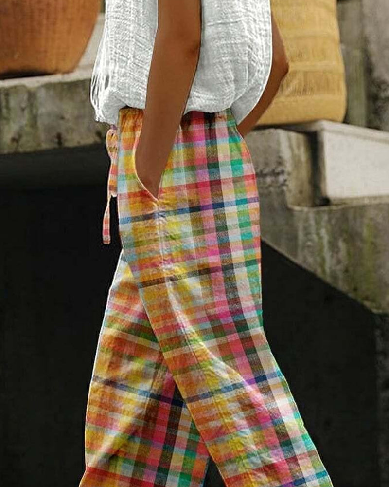 Jada | Women's Casual High Waist Plaid Pants