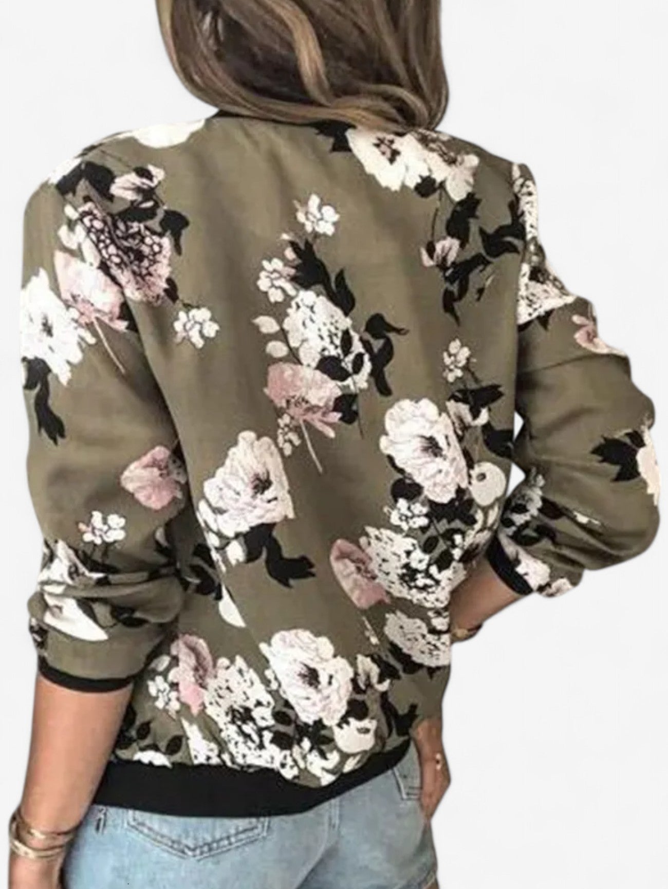 Jada | Women's Floral Zip Up Bomber Jacket Long Sleeve