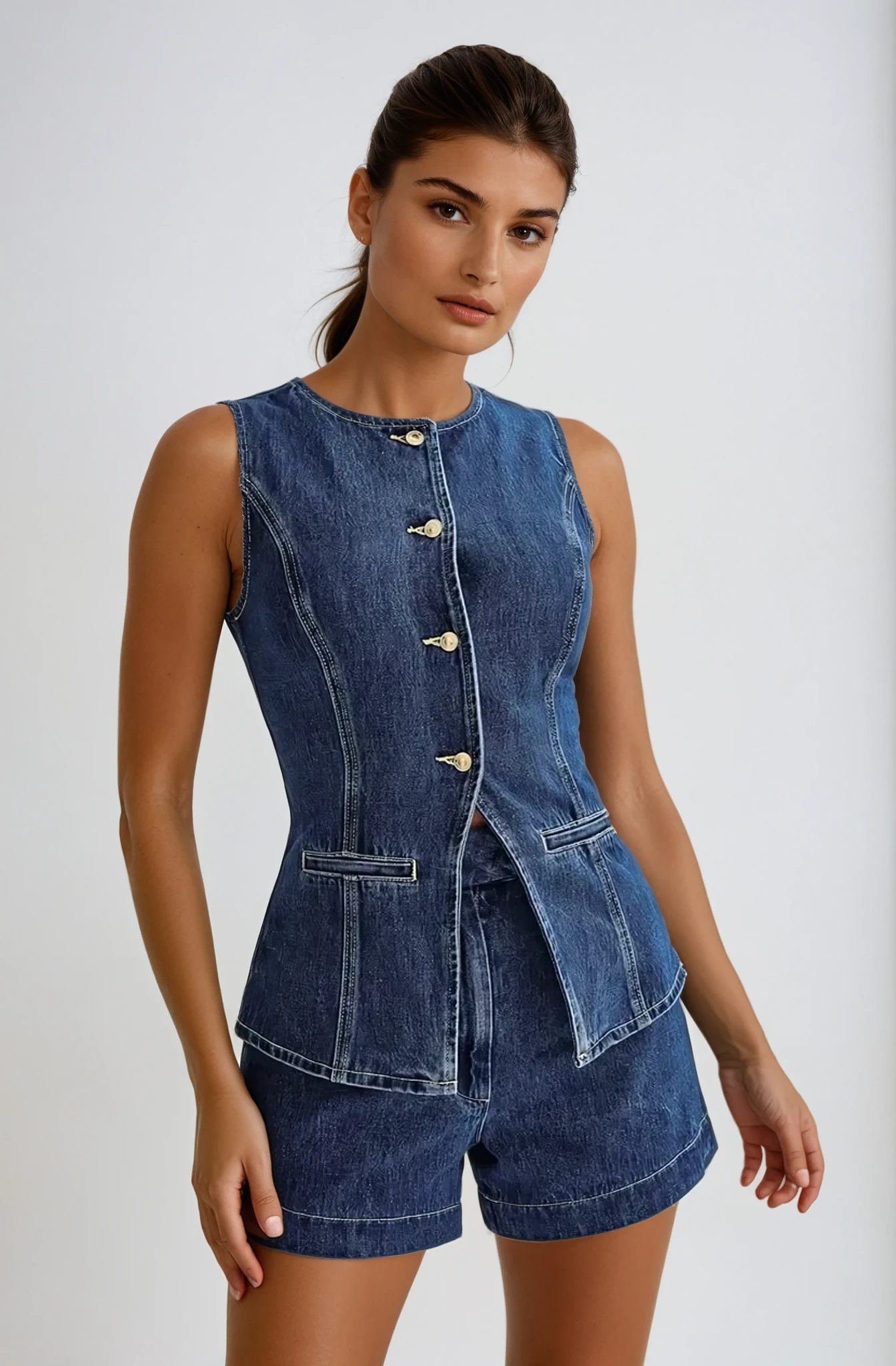 Jada | Women’s Sleeveless Denim Two-Piece Short Set
