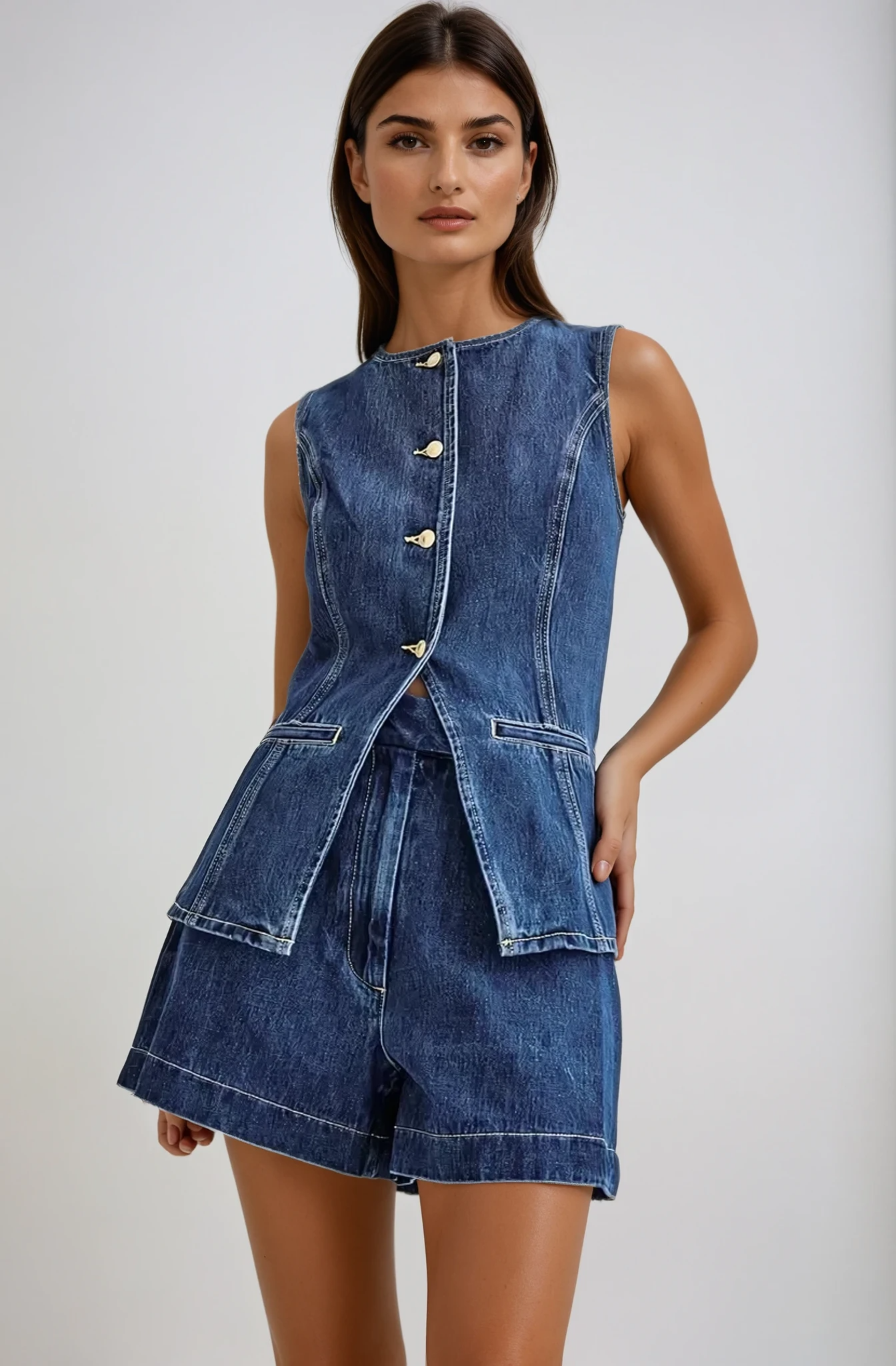 Jada | Women’s Sleeveless Denim Two-Piece Short Set